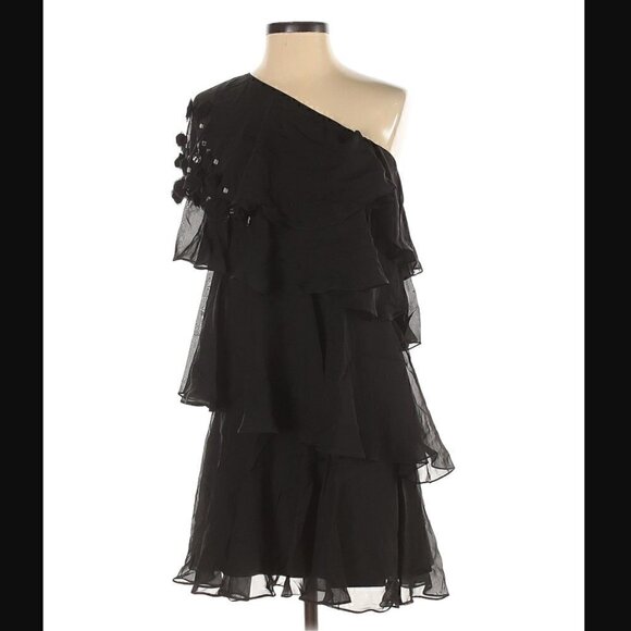 Rebecca Taylor Dress 8 One Shoulder Silk Embellished Tiered Cocktail Party Event - Picture 1 of 9